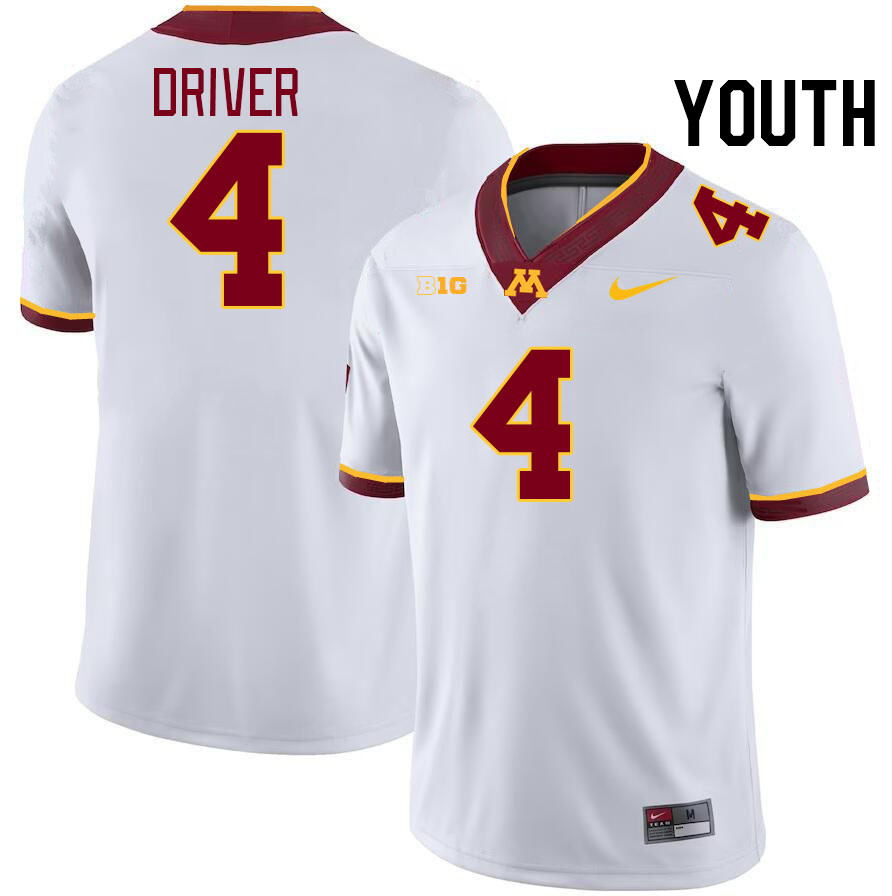 Youth #4 Cristian Driver Minnesota Golden Gophers College Football Jerseys Stitched-White